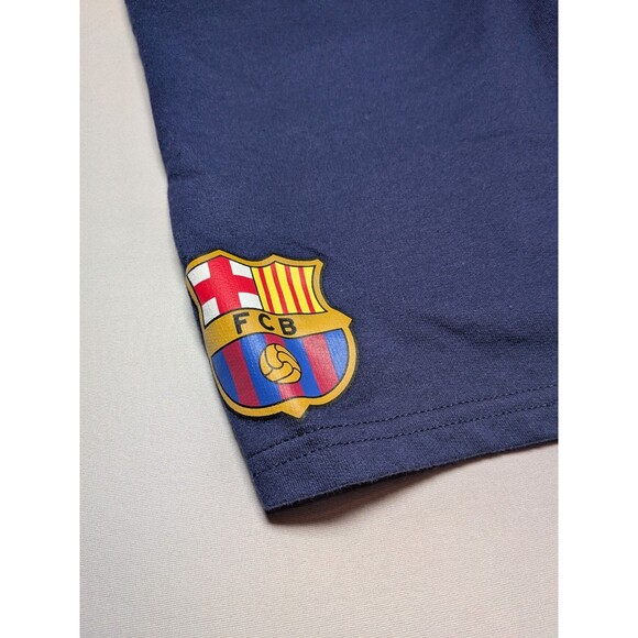 FC Barcelona Mens Fleece Sweat Shorts Size L Blue Spellout Drawstring Waist - Picture 2 of 9